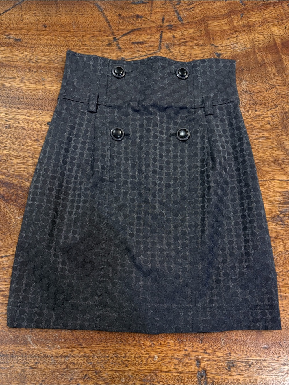 Betu Double Breasted High Waisted Mini Skirt Black Jacquard Geometric Sz 4